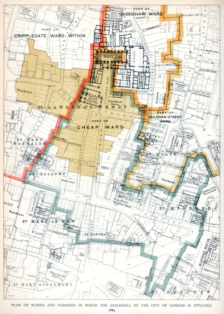 Plano das alas e paróquias em que está situada a capela da cidade de Londres, 1886 de Unbekannt