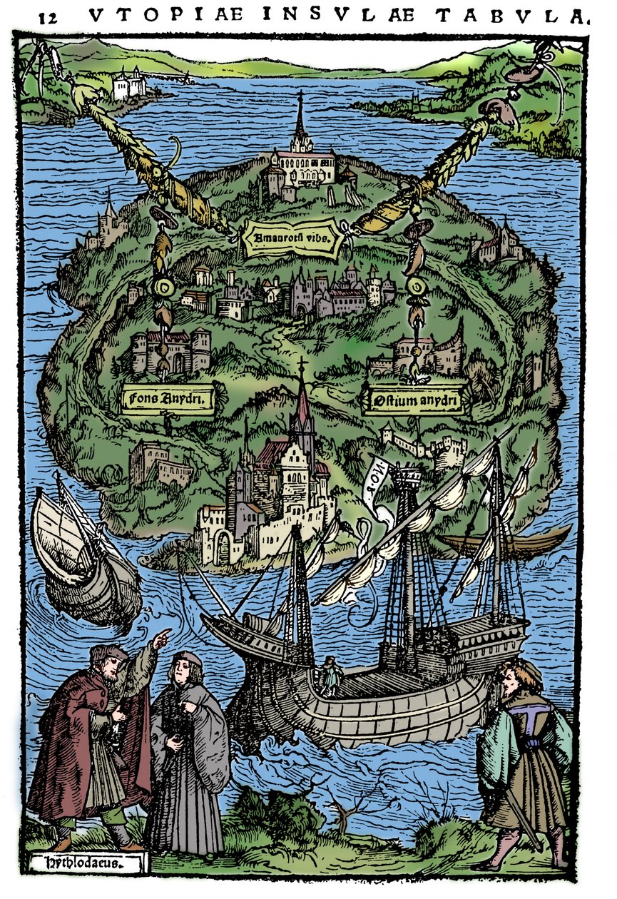 Plano da ilha de Utopia, 1518 de Unbekannt