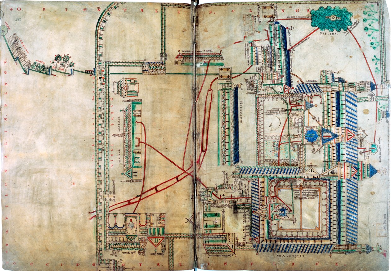Plano do sistema de abastecimento de água para a Catedral de Canterbury, c1150 de Unbekannt