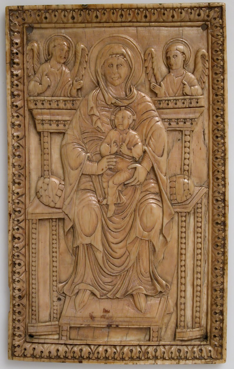 Placa com a Virgem Entronizada e o Menino, Carolíngia, 850-875. de Unbekannt