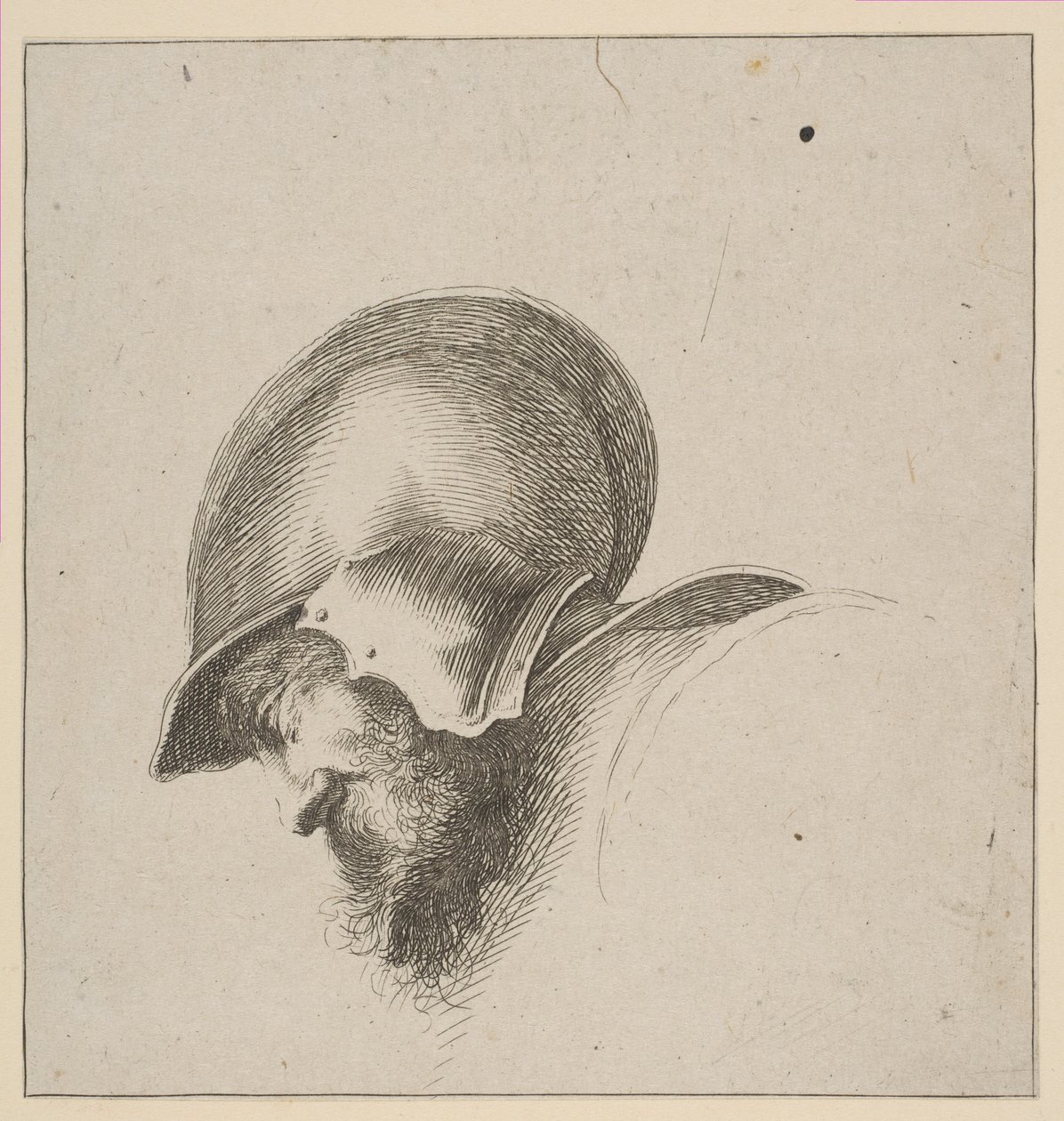 Ilustração 10: cabeça de um soldado, de Drawing Basics I principii del disegno, após 1641. de Unbekannt