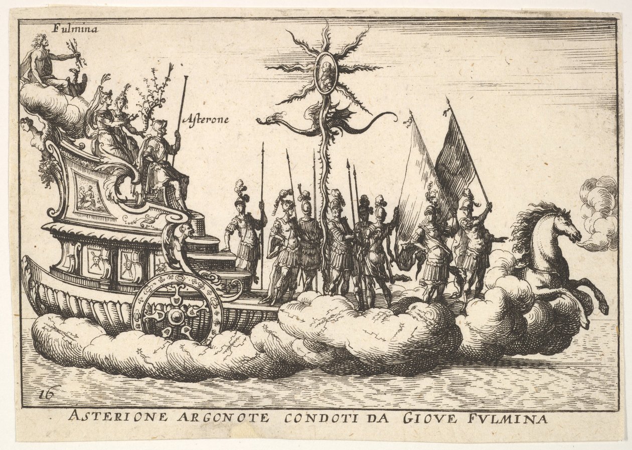 Ilustração 16: O Argonaut Asterion liderado por uma jovem figura do relâmpago Asterione argonote con ..., 1664. de Unbekannt