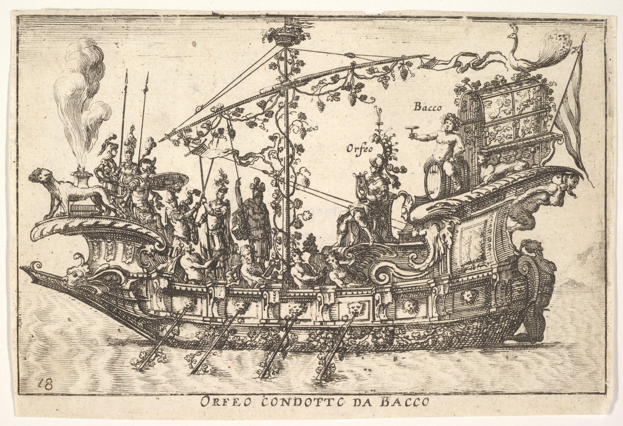 Ilustração 18: Orfeu liderado por Baco Orfeo liderado por Baco, da série The magnifice ..., 1664. de Unbekannt