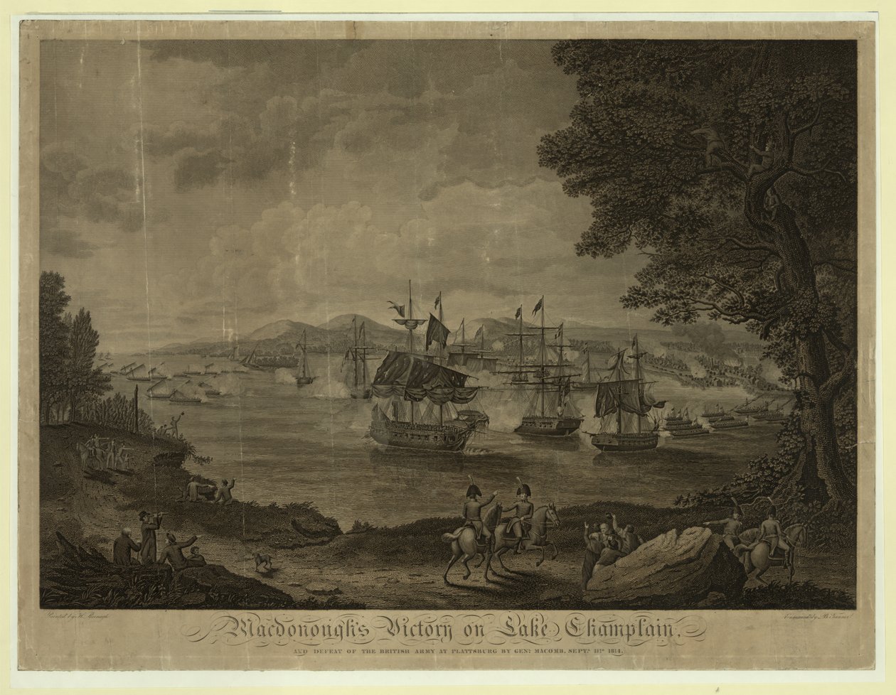 Batalha naval de Plattsburgh no Lago Champlain, frota americana comandada por Thomas Macdonough derrotando a frota britânica, 11 de setembro de Unbekannt