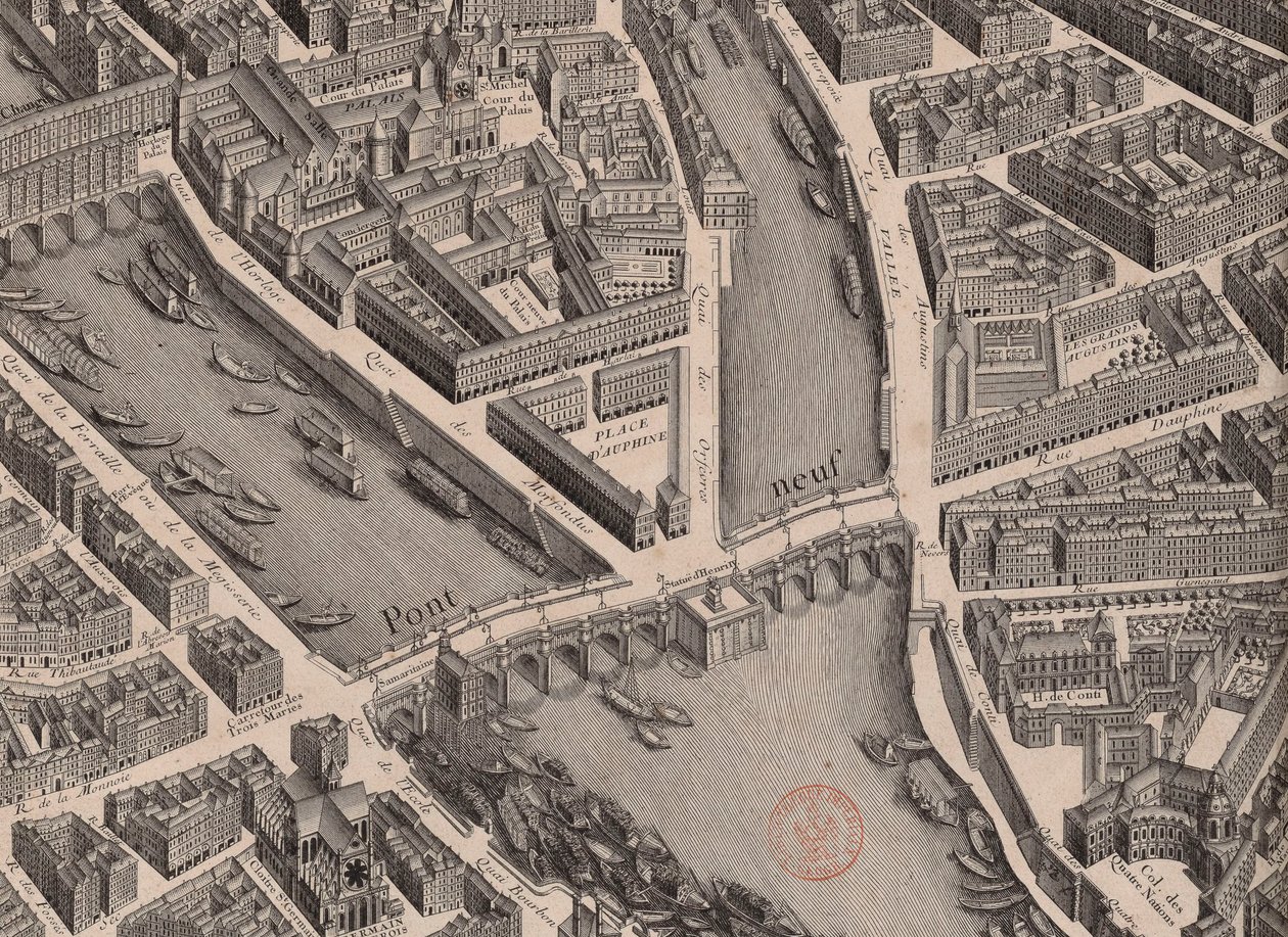 Ponte Neuf. Mapa de Paris, disse Turgot, 1739. de Unbekannt