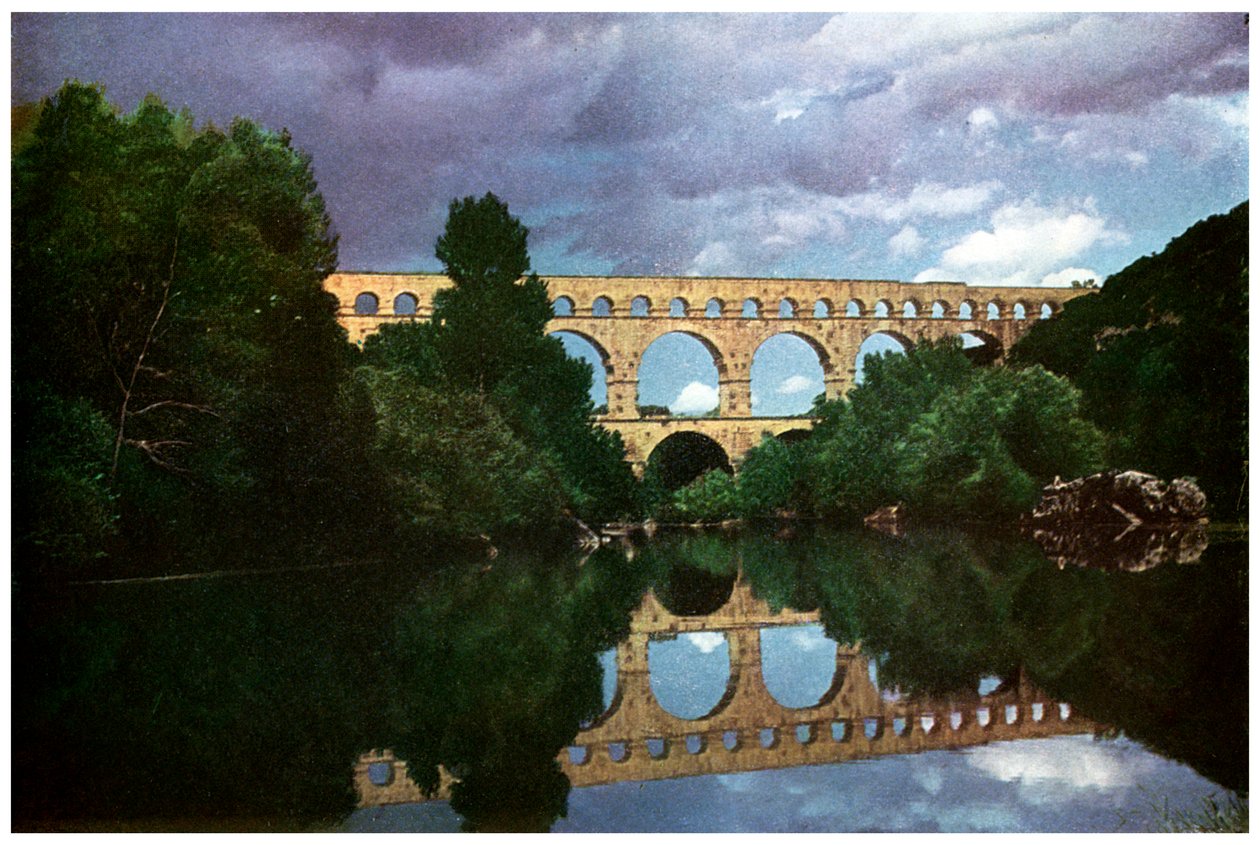Pont du Gard, aqueduto romano, Nimes, França, 1956 de Unbekannt