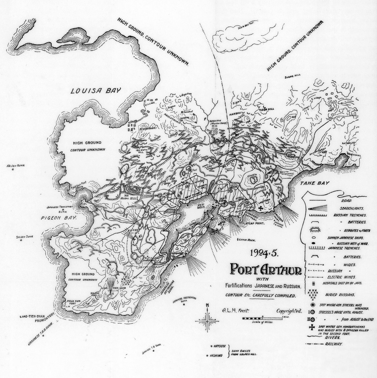 Port Arthur, Manchúria, mostrando fortificações japonesas e russas, Guerra Russo-Japonesa, 1905 de Unbekannt