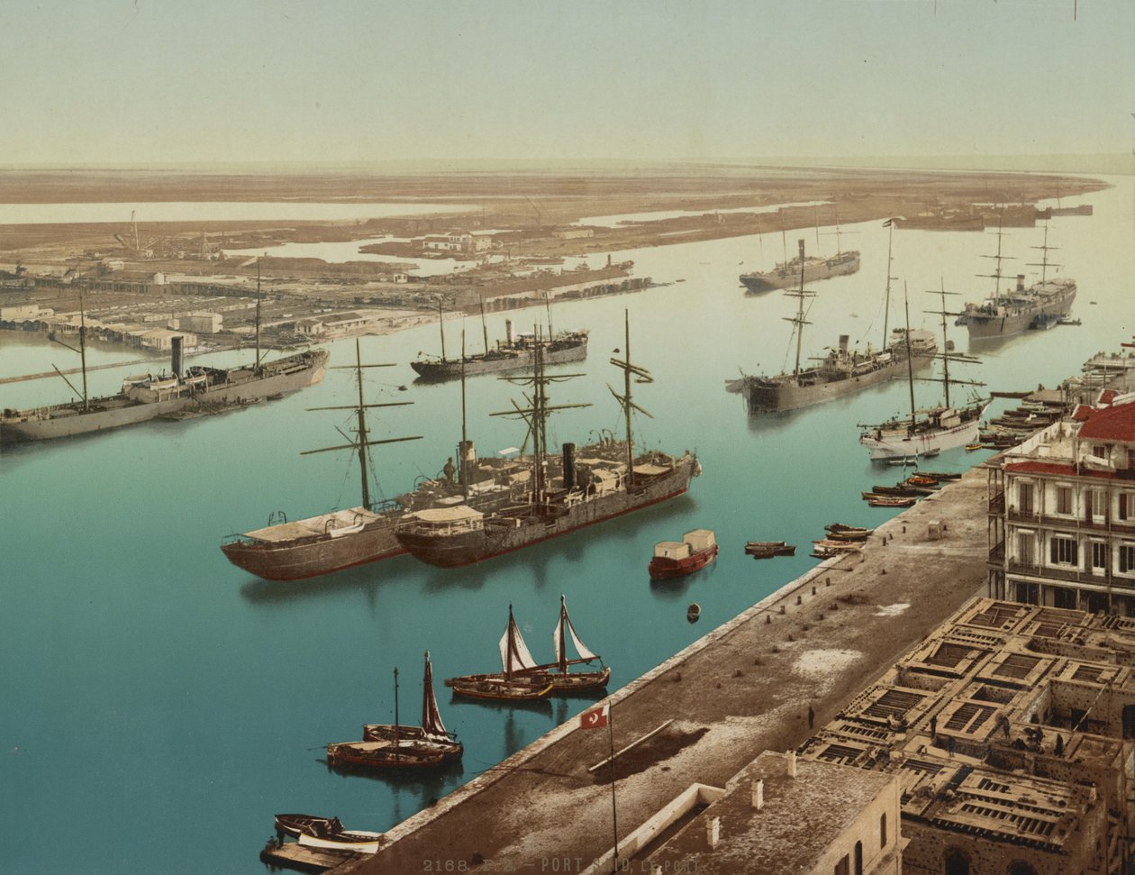 Port Said, Suez, c.1900 (fotocromo a cores) de Unbekannt