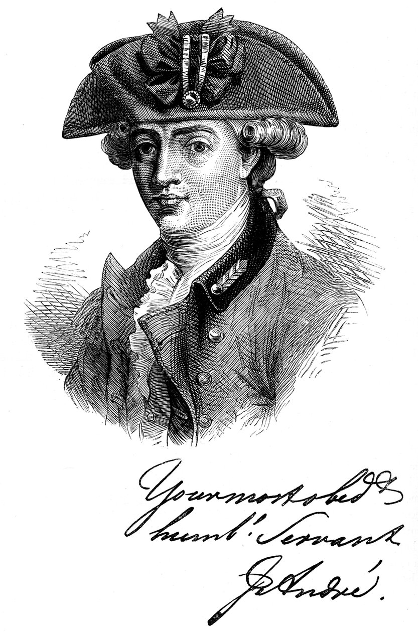 Retrato e autógrafo do Major John Andre, soldado e espião britânico do século XVIII, c1880 de Unbekannt