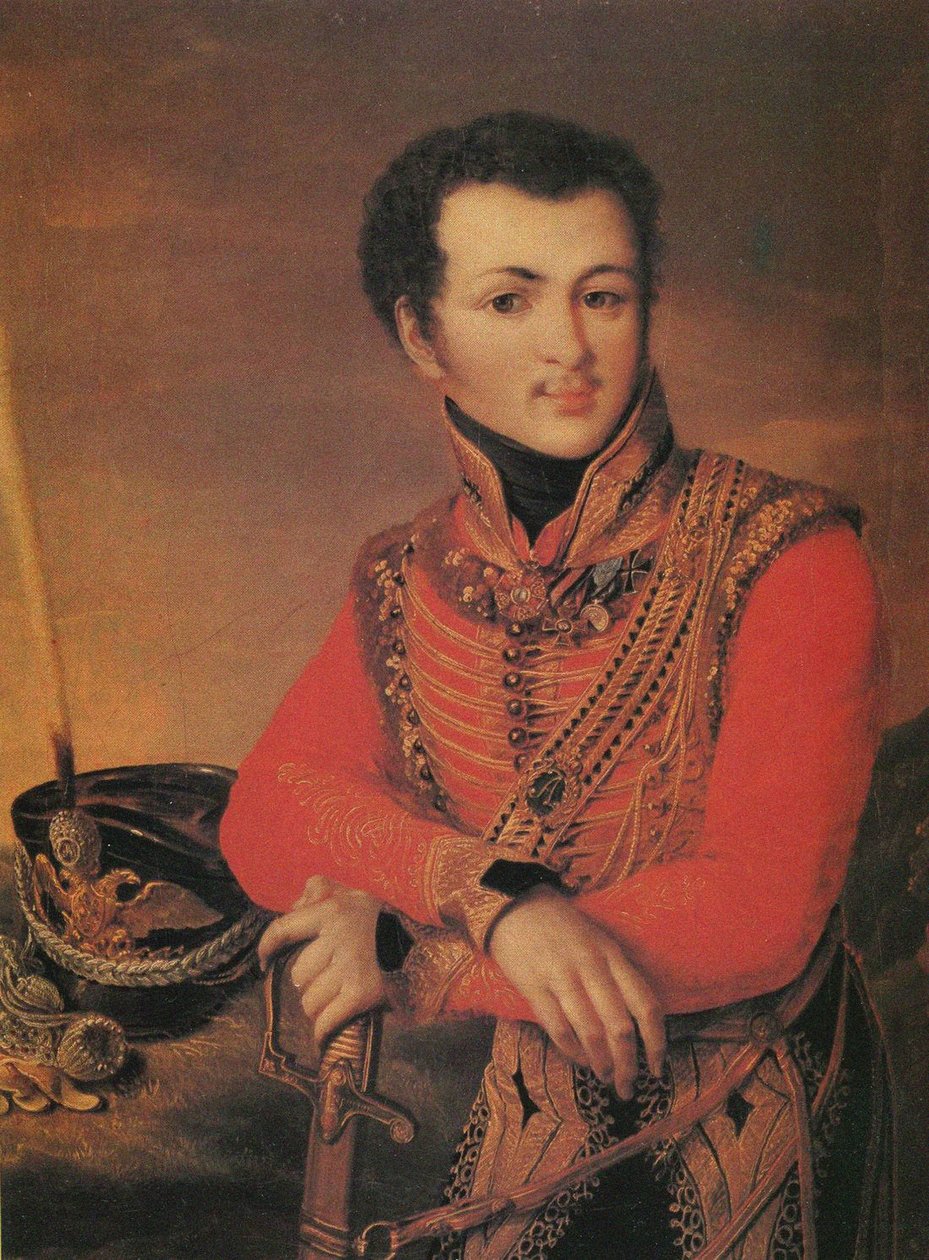 Retrato de Artemy Lazarev 1791-1813, mestre dos cavaleiros do Regimento Hussar dos Guardas da Vida, década de 1820 de Unbekannt