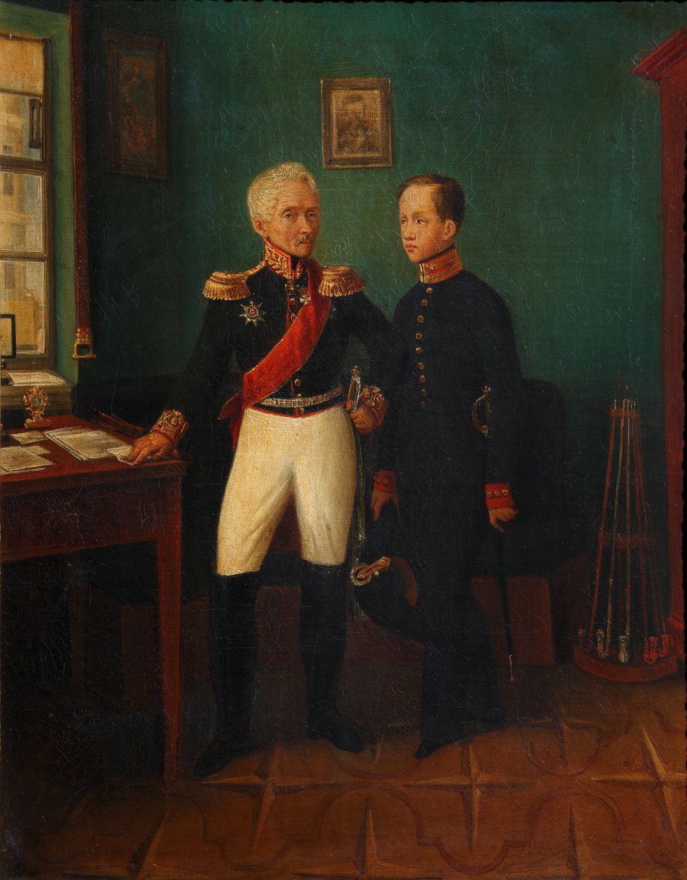 Retrato do general Fyodor Grigoryevich Friedrich August Goldgeuer 1771-1848 com filho Mikhail, c de Unbekannt