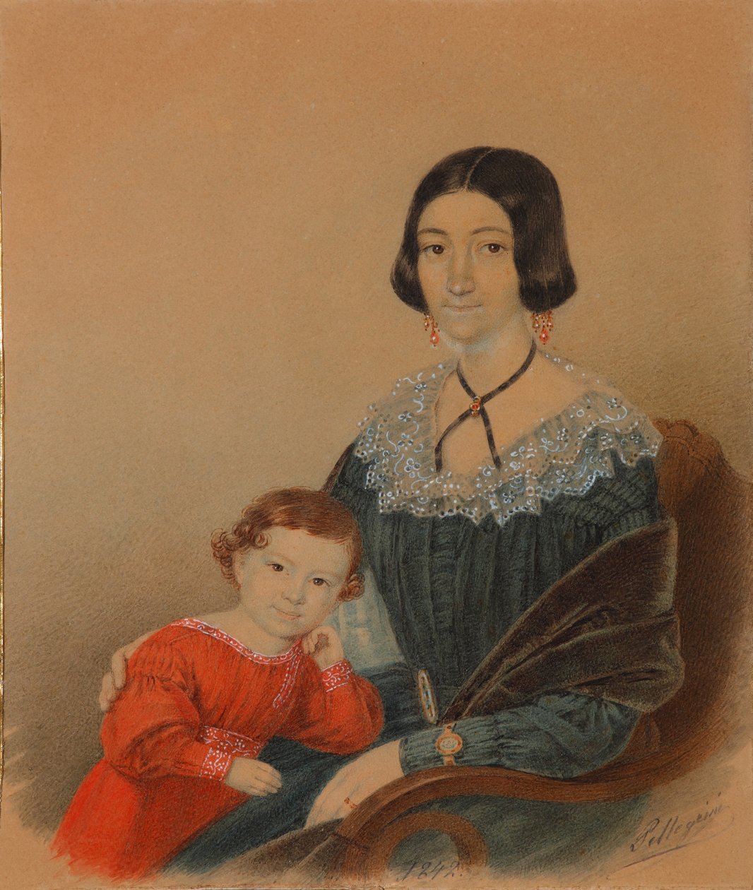Retrato de Maria Prokhorovna Krivtsova com o filho Alexander, 1841 de Unbekannt