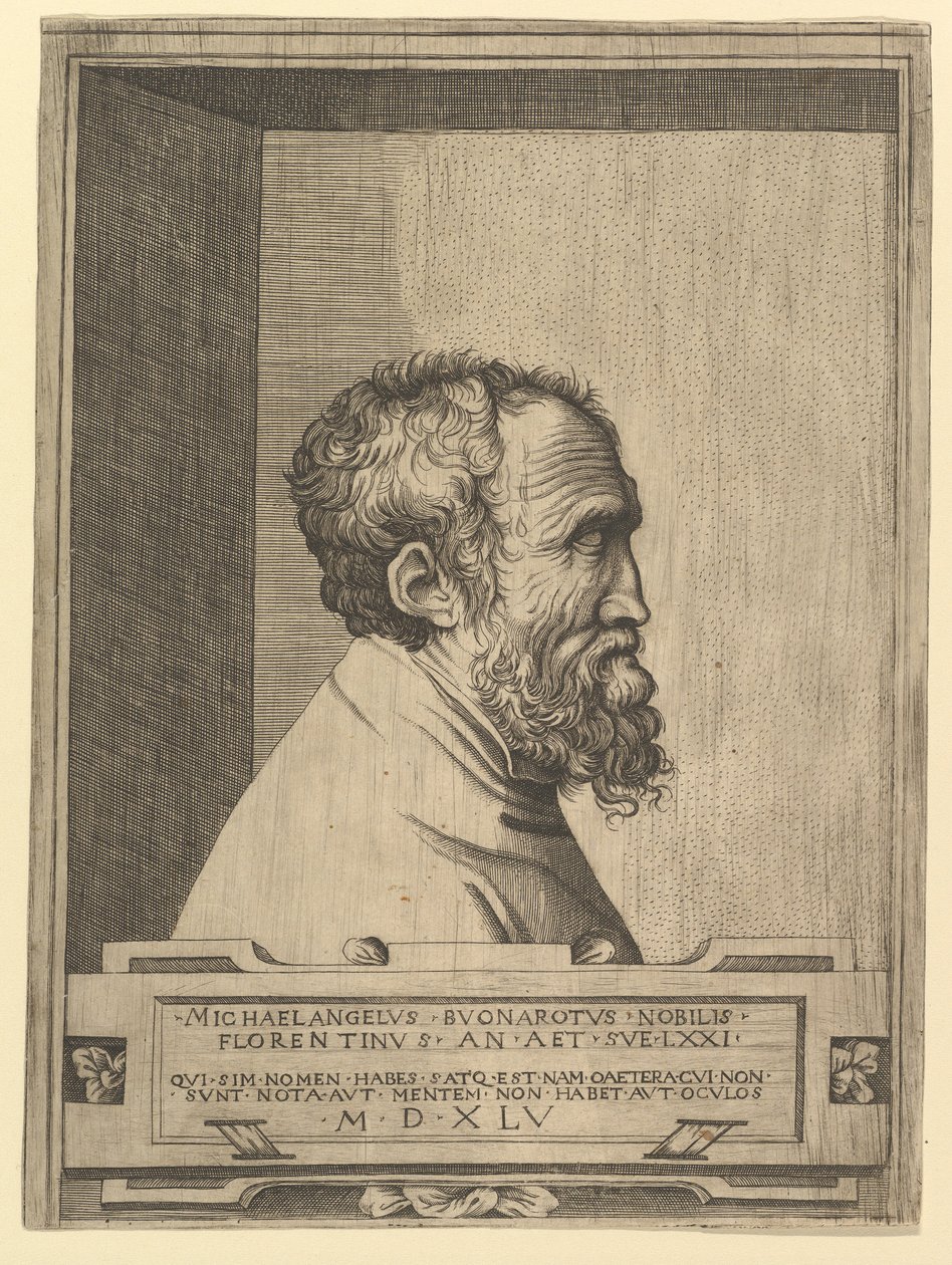 Retrato de Michelangelo no perfil voltado para a direita dentro de um recesso, 1545. de Unbekannt