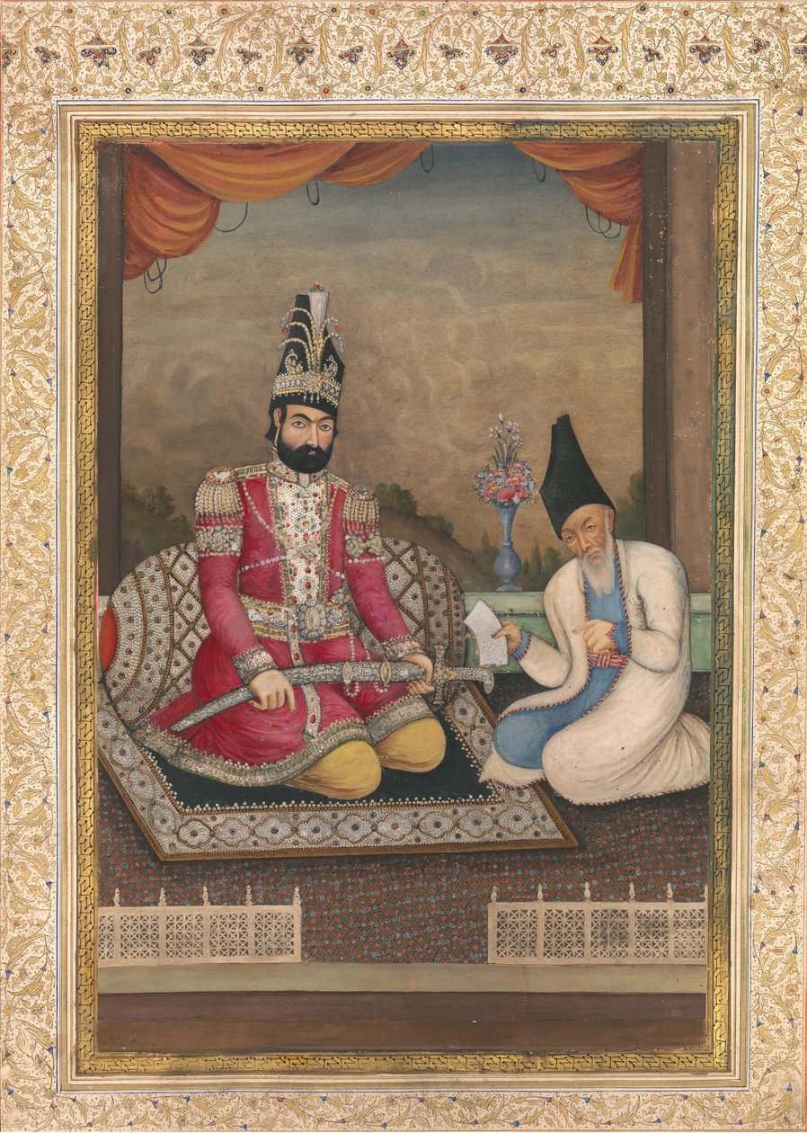 Retrato de Muhammad Shah Qajar e seu Vizier Haj Mirza Aghasi, segundo quartel do século XIX. de Unbekannt