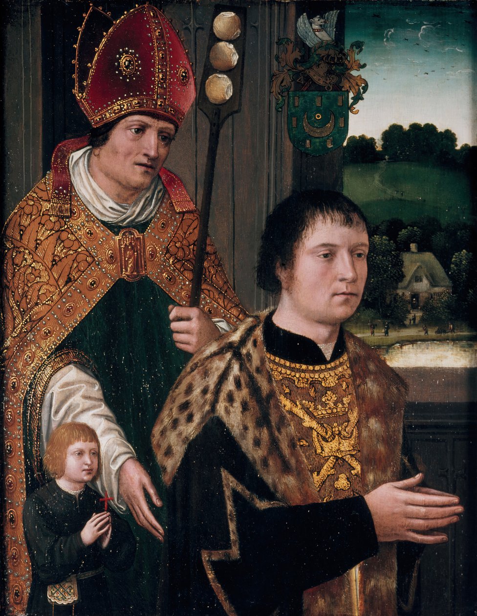 Retrato de Nicholas Gaze e seu filho e São Nicolau, 1525. de Unbekannt