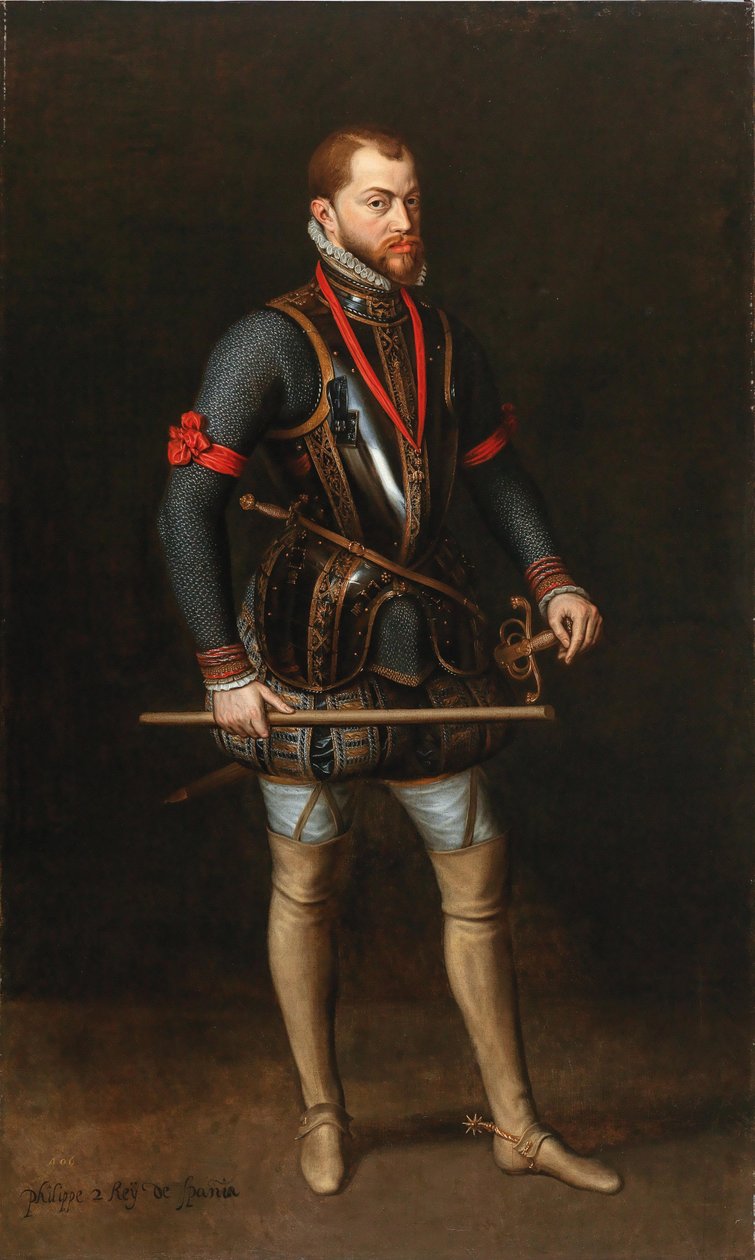 Retrato de Filipe II 1527-1598, Rei de Espanha, em armadura e com a Ordem do Tosão de Ouro. de Unbekannt