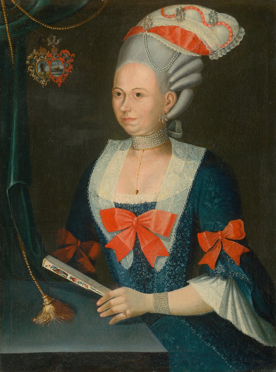 Retrato, mulher, peruca, ventilador de Unbekannt