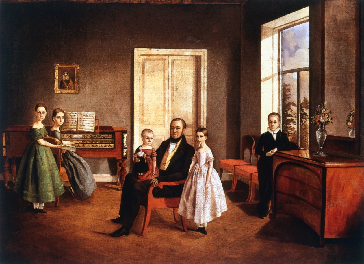 Retrato de uma família em um interior, russo, c1840 de Unbekannt