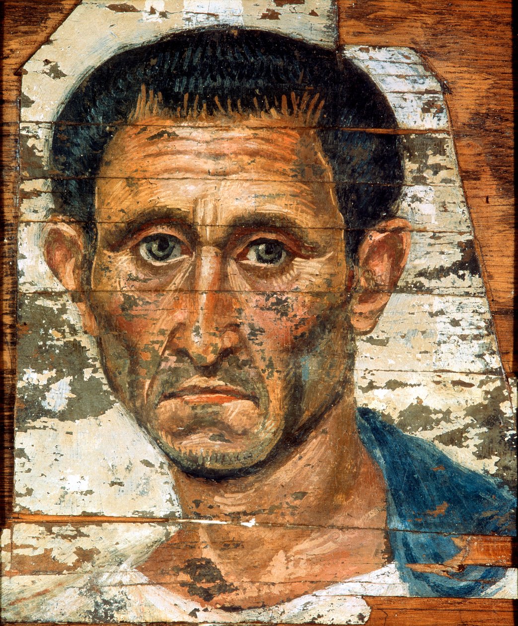 Retrato de um homem de meia idade em uma capa azul, retrato de múmia romano-egípcia, final do século I de Unbekannt