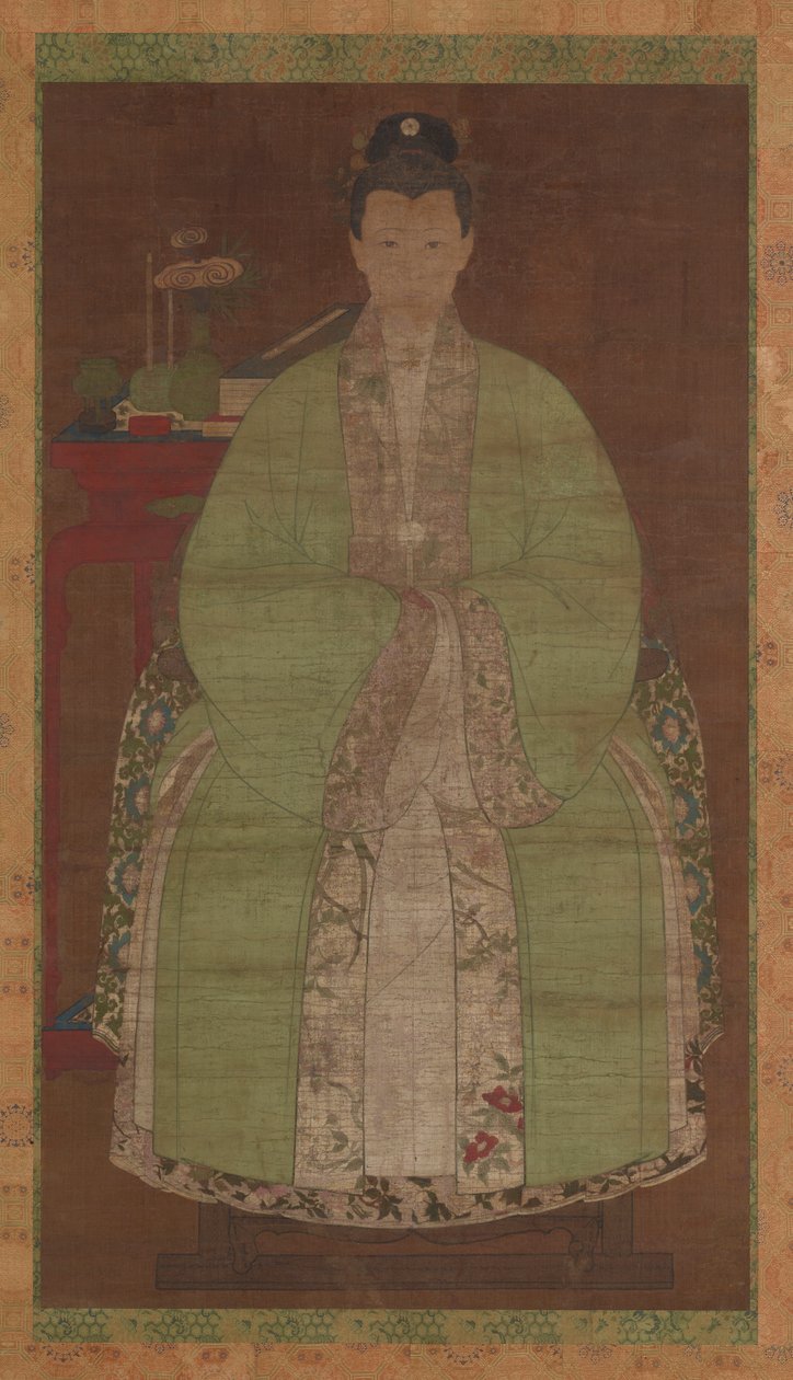 Retrato de uma mulher de verde, possivelmente da dinastia Ming, século XVII. de Unbekannt