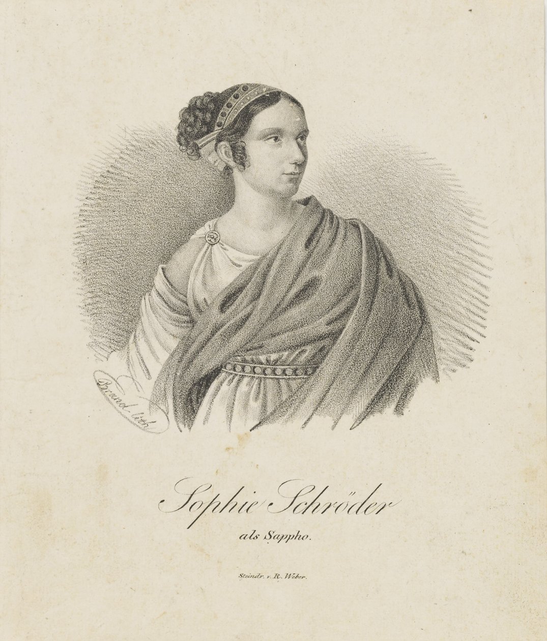 Retrato da cantora e atriz Sophie Schröder 1781-1868 como Sappho, 1833. de Unbekannt