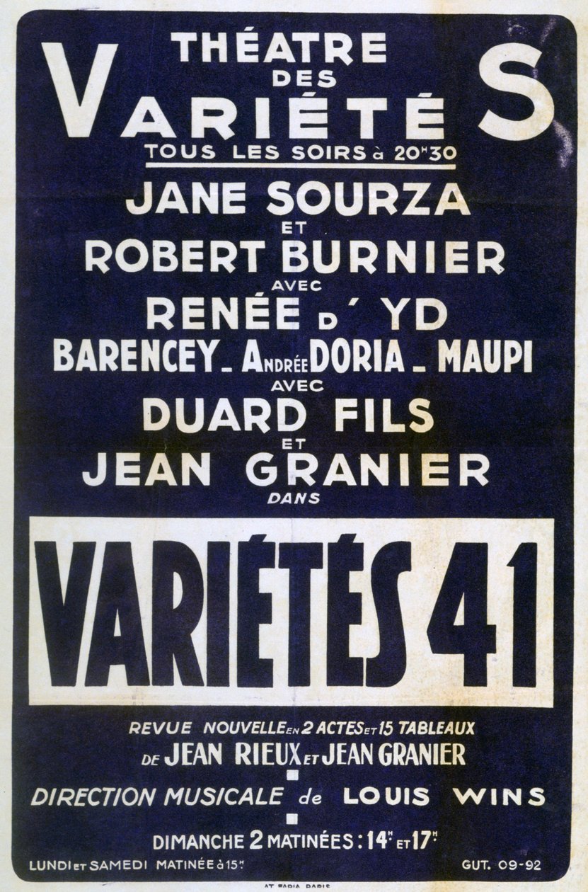 Propaganda de pôsteres Variedades 41 show de variedades, França, 1941 de Unbekannt