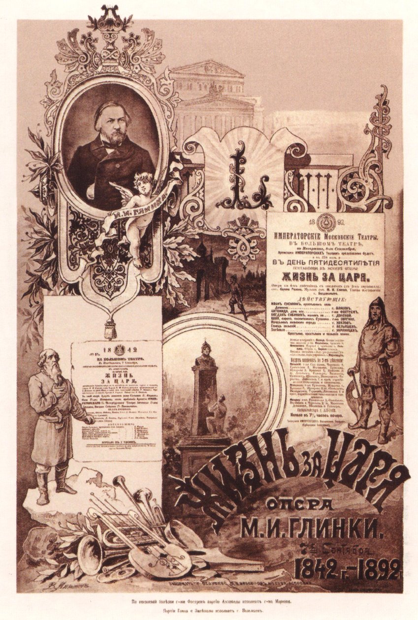 Cartaz para a ópera A Life for the Tsar de M. Glinka, 1892 de Unbekannt