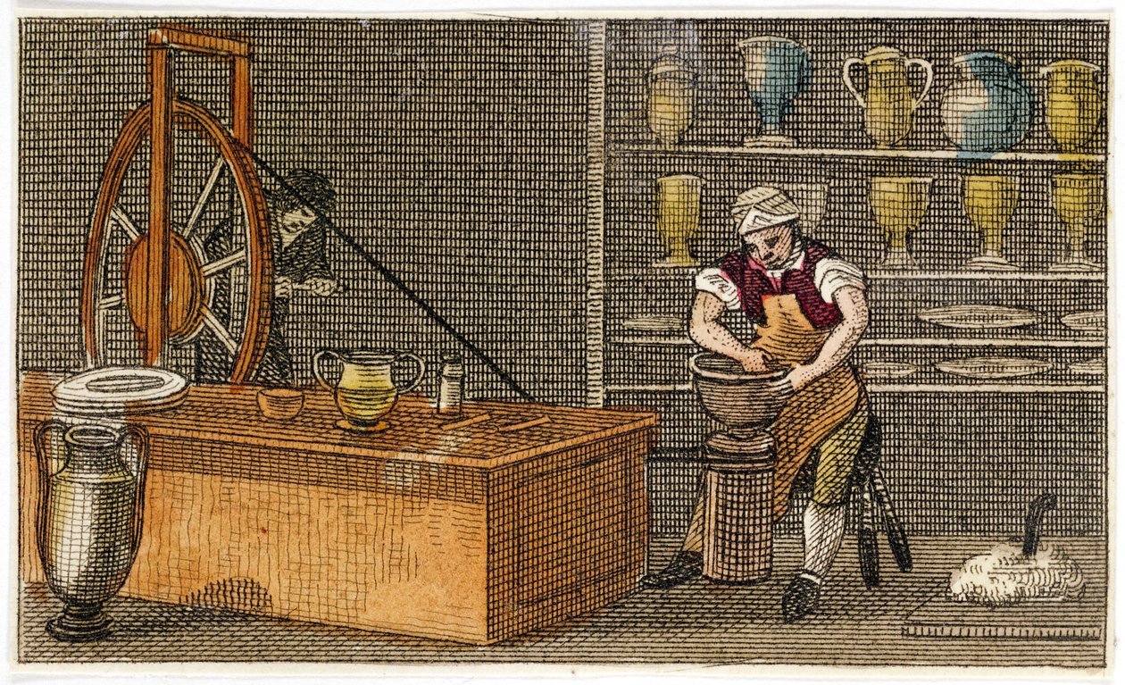 Potter no trabalho na fábrica de Wedgwoods Etruria, Hanley, Staffordshire, c1830 de Unbekannt