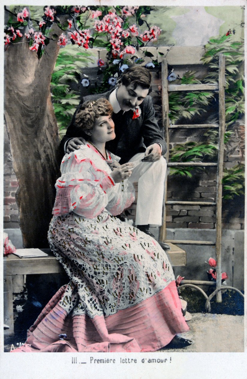 Carta de amor de estreia, cartão postal vintage francês, c1900 de Unbekannt