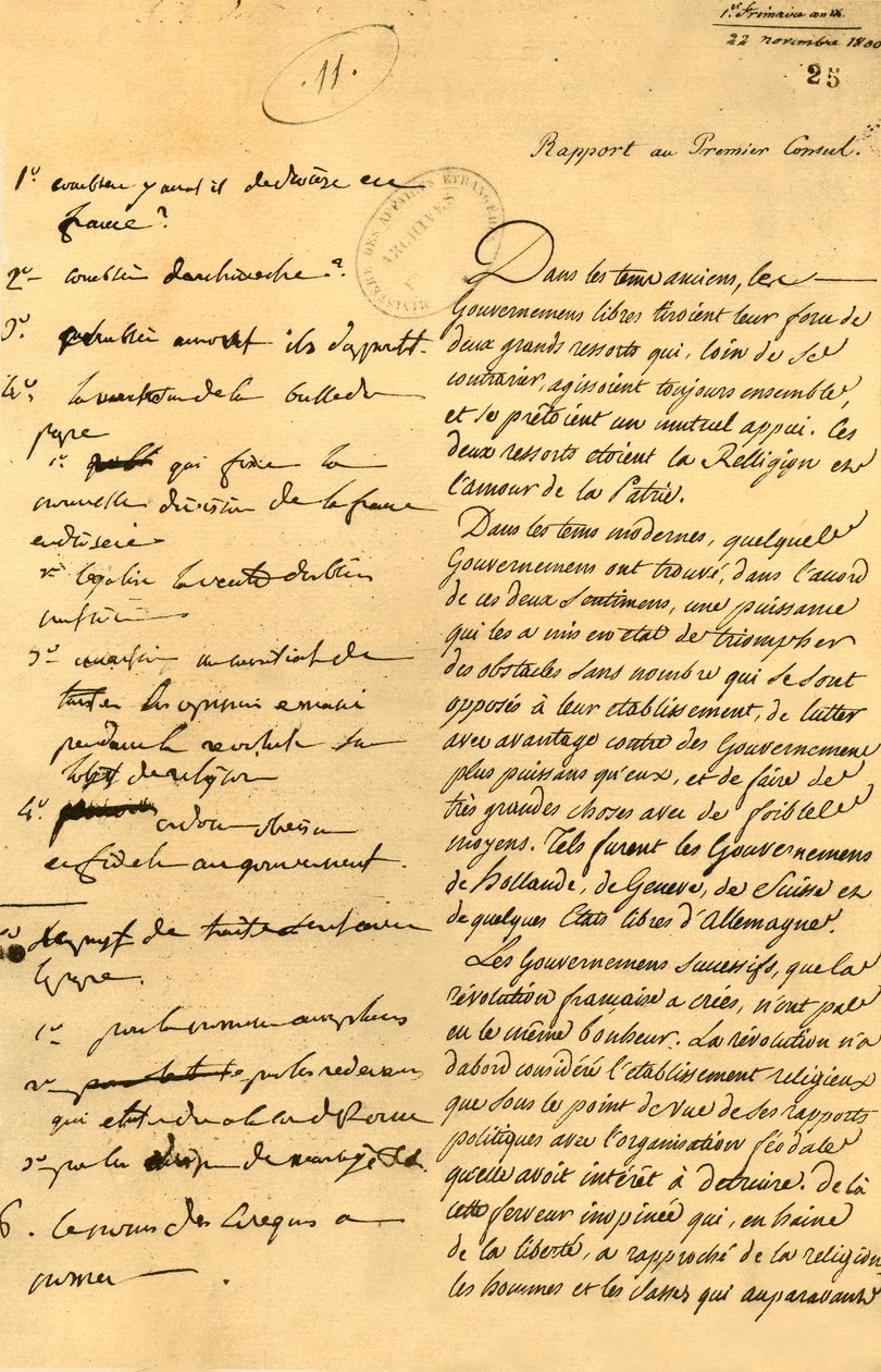 Notas preparatórias para a Concordata, 22 de novembro de 1800, 1921. de Unbekannt