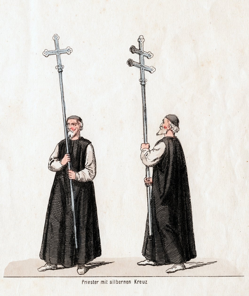 Padre com cruz de prata, figurino para peça de Shakespeares, Henrique VIII, século XIX de Unbekannt