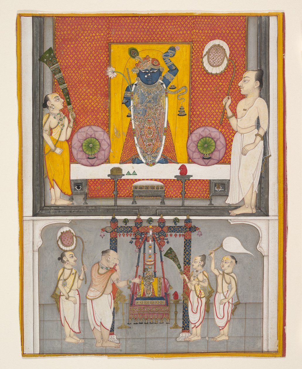 Sacerdotes diante de Shri Nathji, ca. 1820 de Unbekannt