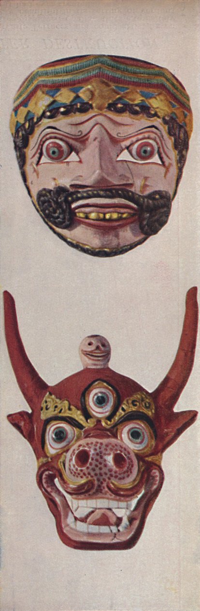 Culturas primitivas em máscaras rituais e festivais - Máscara de festival e máscara de rosto de vaca, c1935 de Unbekannt