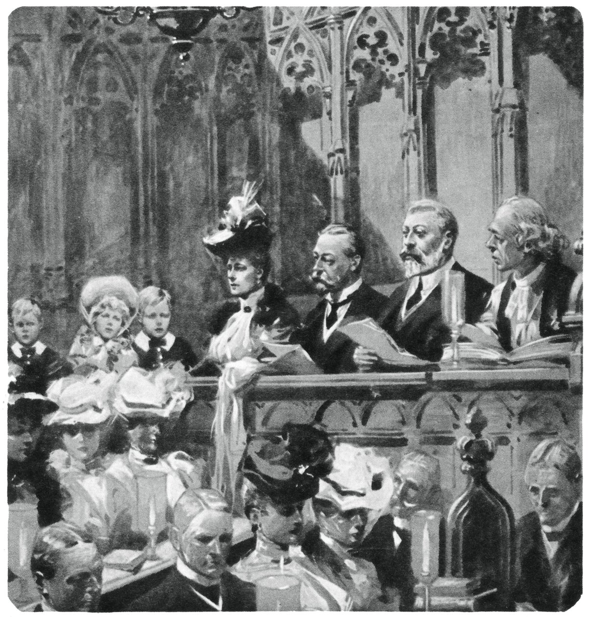Príncipe Albert no serviço de ação de graças da abadia pelo retorno seguro dos pais da Índia, 1906 1937 de Unbekannt