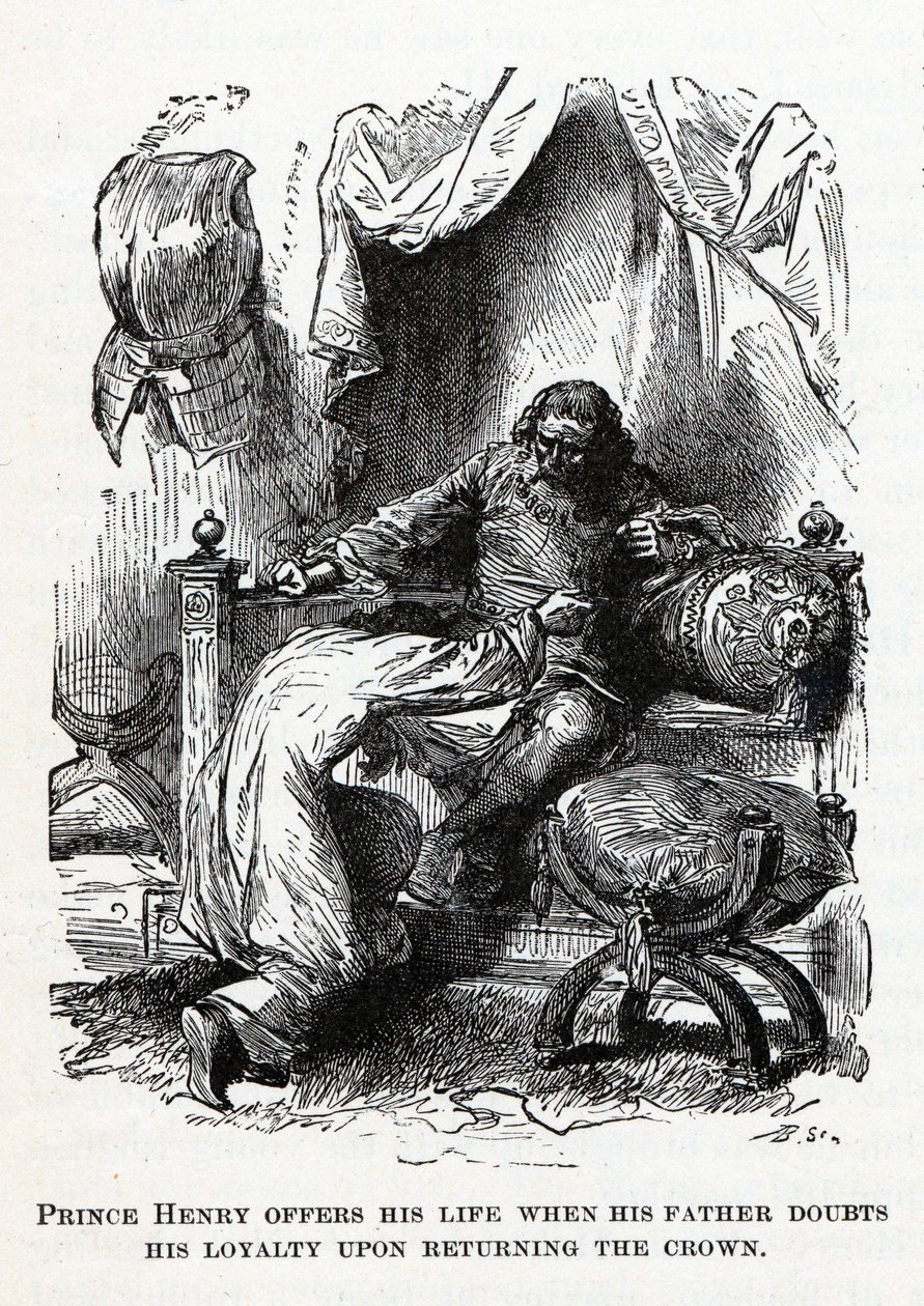 O príncipe Henry oferece sua vida quando seu pai duvida de sua lealdade ao devolver a coroa, 1882 de Unbekannt