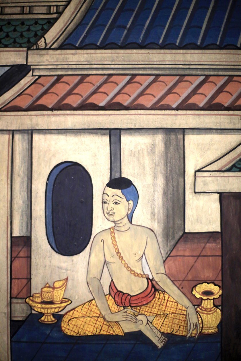 Príncipe Rama. Detalhe mural nas paredes interiores do Vihara da época do rei Rama III, retratando o Ramakian. Wat Pho - Wat Phra Chettuphon. 1788. Banguecoque. Tailândia de Unbekannt