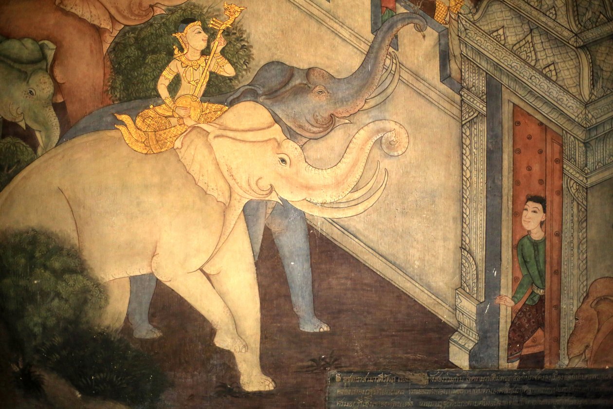 Príncipe Rama. Detalhe mural nas paredes interiores do Vihara da época do rei Rama III, retratando o Ramakian. Wat Pho - Wat Phra Chettuphon. 1788. Banguecoque. Tailândia de Unbekannt
