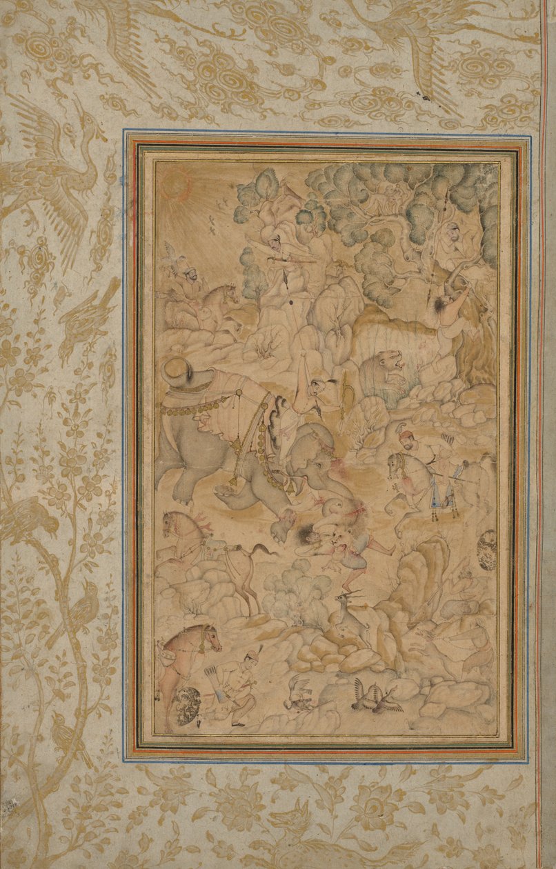 Príncipes caçando em uma paisagem rochosa, c. 1580-85, bordas adicionadas c. 1700s. de Unbekannt