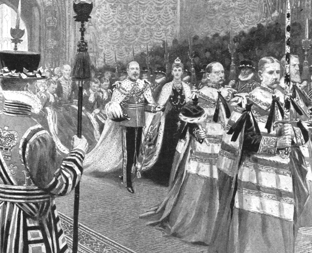 Princesa Alexandra ... na abertura do Primeiro Parlamento do Rei Eduardo VII, 1901. de Unbekannt