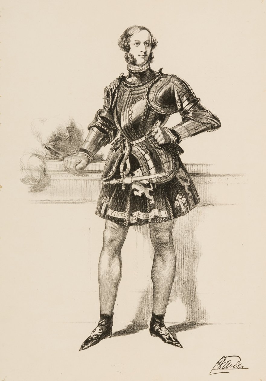 Impressão de William 2º Conde de Craven em trajes usados no Torneio Eglinton de 1839. de Unbekannt