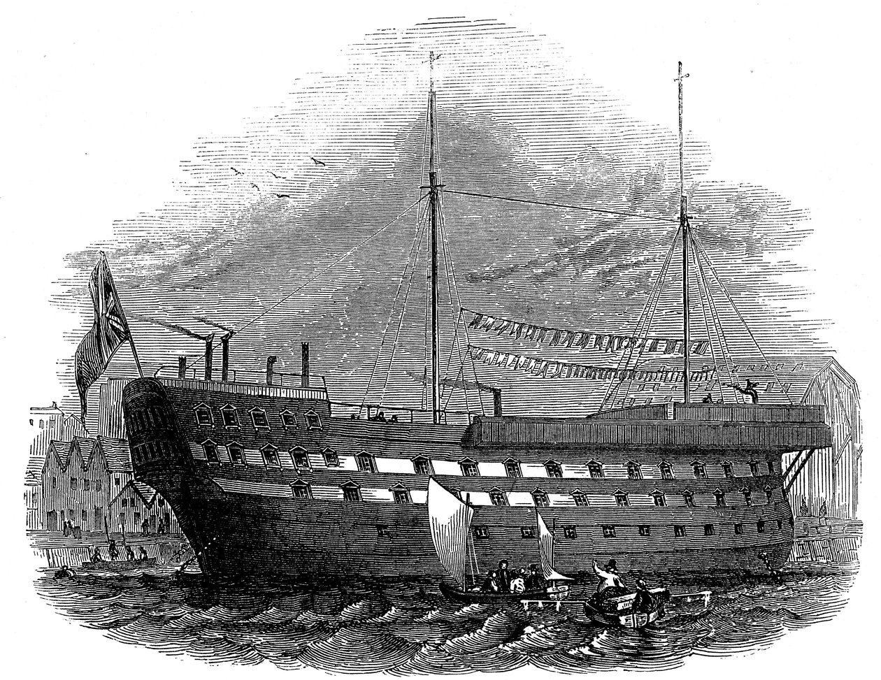 Hulk da prisão Warrior em Woolwich, Londres, 1848 de Unbekannt