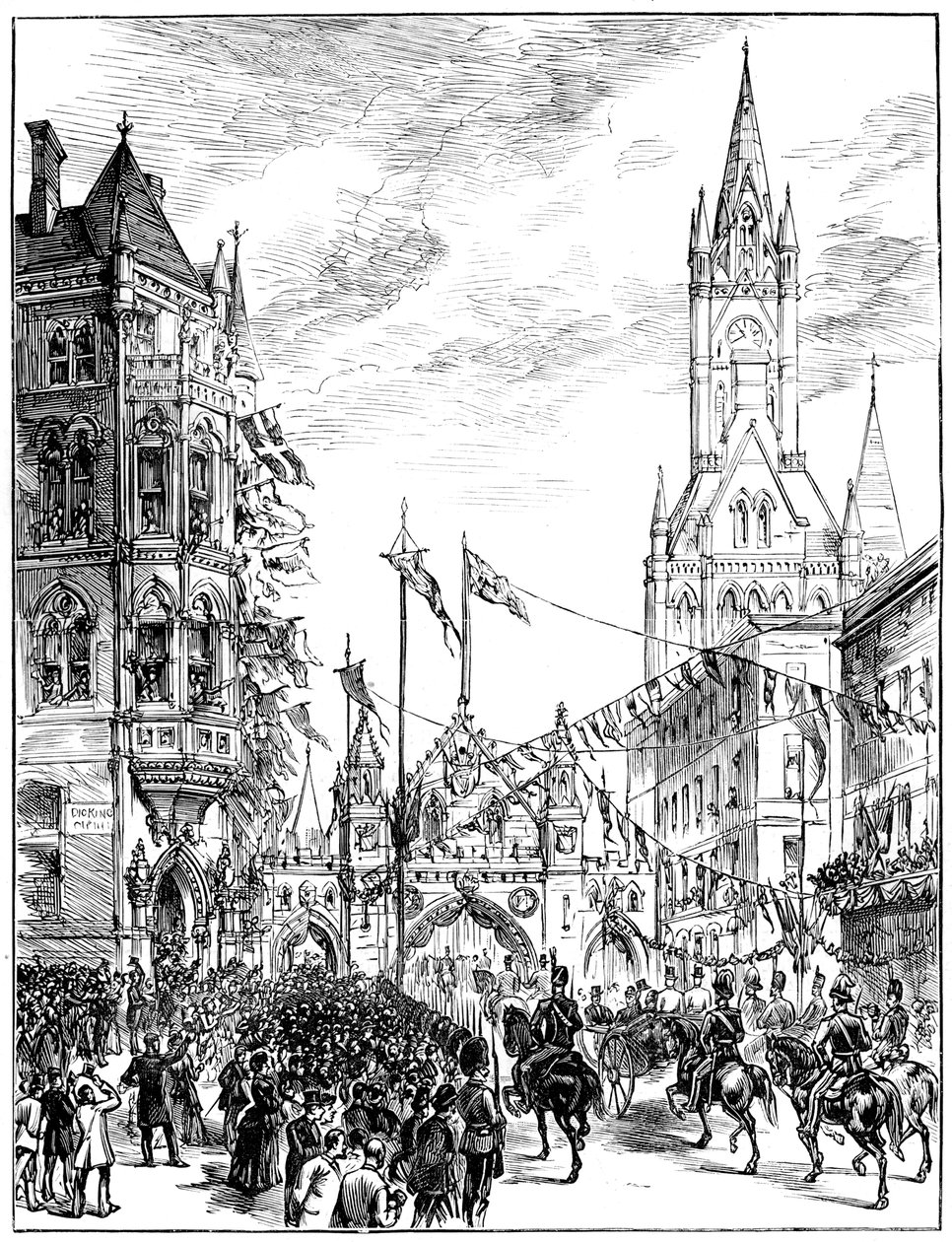 Procissão se aproximando da Câmara Municipal, Manchester, 1887 de Unbekannt