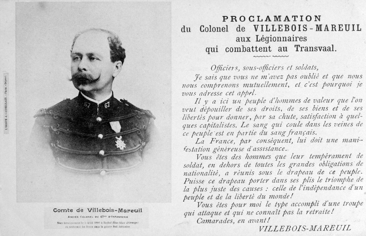 Proclamação do Coronel Villebois-Mareuil, c1900 de Unbekannt