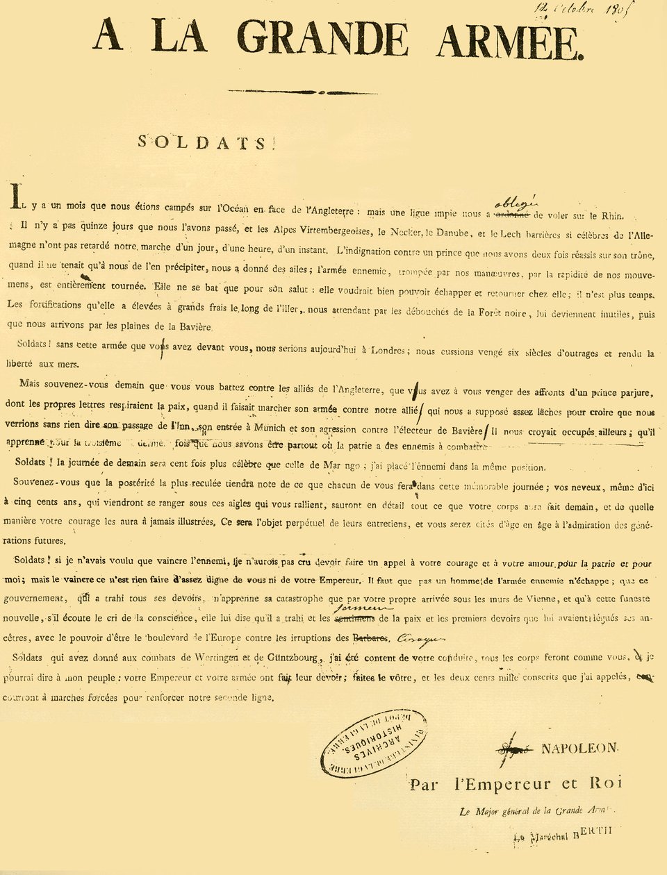 Proclamação ao exército, 13 de outubro de 1805, 1921. de Unbekannt
