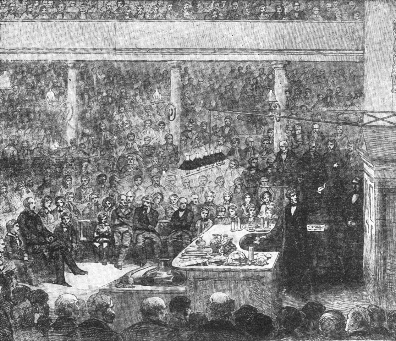 Professor Faraday palestrando no Royal Institute ... 1856, 1901. de Unbekannt