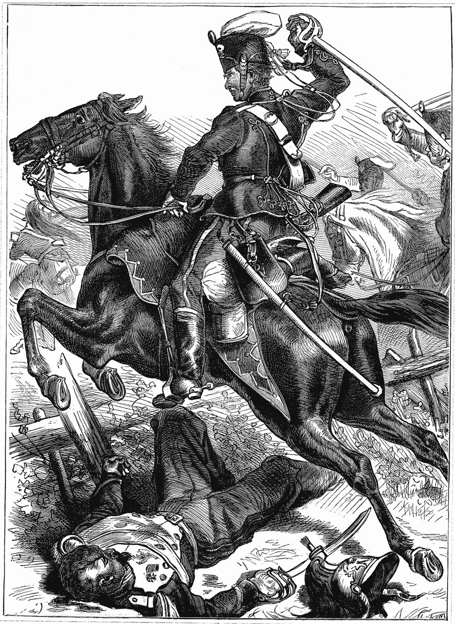 Hussar Prussiano carregando com a espada desembainhada, Guerra Franco-Prussiana 1870-1871 de Unbekannt