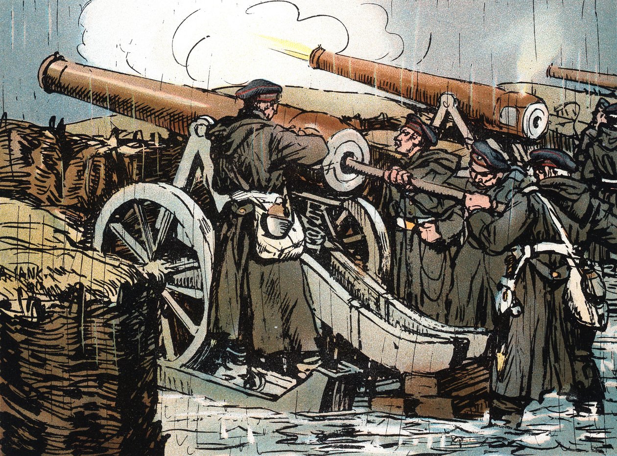 Bateria de artilharia prussiana em ação, guerra franco-prussiana, 1870-1871 de Unbekannt