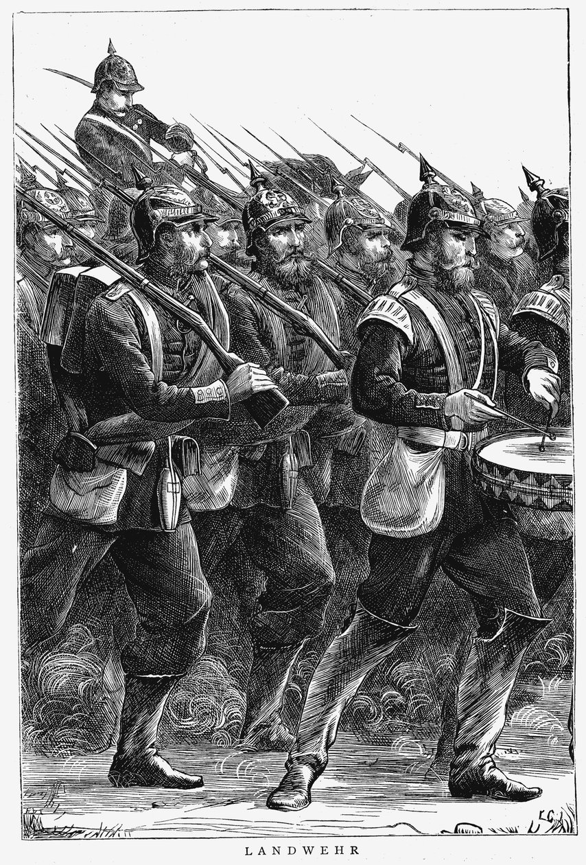 Soldados prussianos em marcha, guerra franco-prussiana, setembro de 1870 de Unbekannt