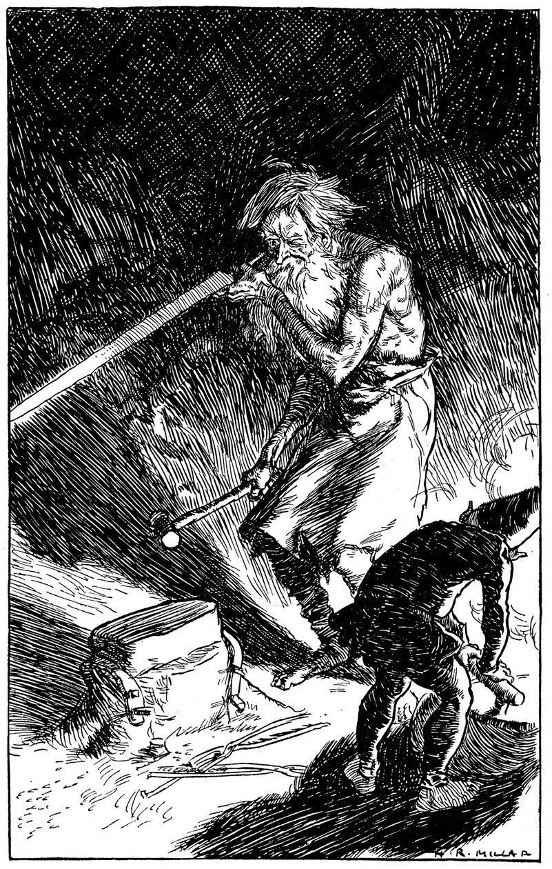 Puck ajudando Wayland, Smith dos Deuses, a forjar uma espada, 1909 de Unbekannt