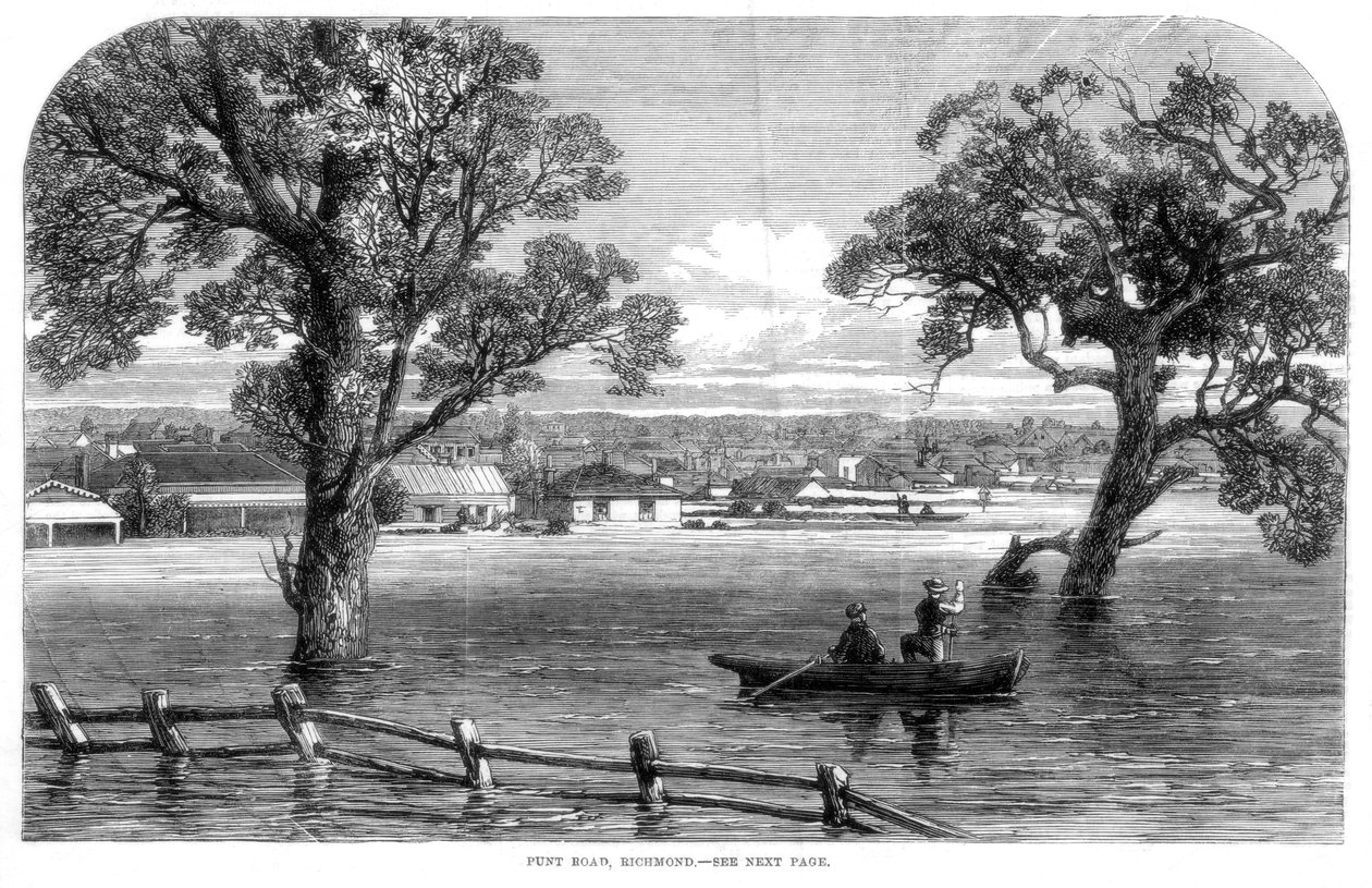 Punt Road, Richmond - Inundações em Melbourne, Austrália, 1864 de Unbekannt